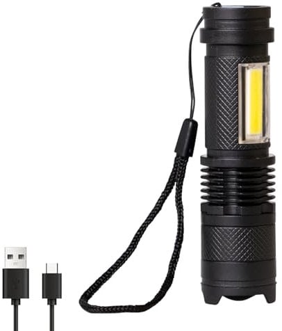LQWELL® Mini Torch LED&COB USB C Rechargeable, Zoomable Tactical Flashlight with 3 Light Modes, Portable Pocket Flash Light for Camping, Hiking, Emergency, Running, Jogging, Biking