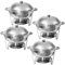 PRIJESSE Chafing Dish Buffet Set Full Size Stainless Steel, Silver Round Catering Warmer Set with Food and Water Trays, Mirror Cover, Thick Stand Frame for Kitchen Party Banquet(5 Qt 4 Pack)