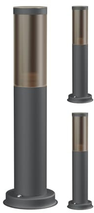 ledscom.de 3 Stück Wegelicht/Pollerleuchte/Gartenleuchte PORU für außen, Rauchoptik, IP44, 38,5 cm, anthrazit, 1x E27 max. 40W