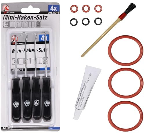 Wartungssatz Dichtung O-Ring für Brühgruppe Auslaufstutzen kompatibel mit Siemens EQ5 EQ6 EQ7 EQ.8 Bosch Vero Neff und Gaggenau | inkl. 6g Tube Silikonfett, Werkzeug Reinigungspinsel & Hakensatz