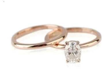 AMDXD Ring Rotgold 14K Au585, 2 Ring Set Solitärring Pärchen Ringe mit Moissanit 2ct Oval Form, Damen Hochzeitsring 585 Gold Partnerringe Echtgold Schmuck