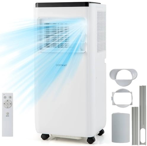 COSTWAY Portable Air Conditioner 7000BTU, 4-in-1 Air Conditioning Unit, Dehumidifier, Fan with Sleep Mode, 2 Fan Speeds, 24H Timer, Digital Display, Remote Control & Window Kit, Rooms Up to 270ft