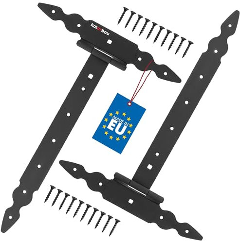 KOTARBAU® 2 x Charnière en T de 350 mm en Acier noir | Charniere Porte Lourde | Penture | Charniere Portail | Charnière Porte Lourde | Penture Volet Bois | Charnieres | Charniere Noir | Charnières