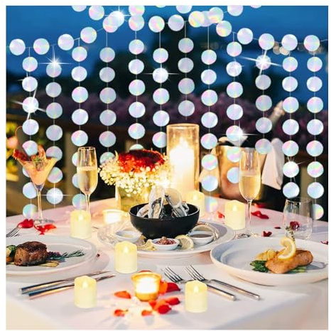 Bieiyhe 4 Stücke Papier Girlande Glitzer Runde Kreis Banner 4m Kreis Punkte Girlande Iridescent Girlande Silber Deko Party Girlande Bunt Hängende Party Dekorationen für Geburtstag Hochzeit Karneval