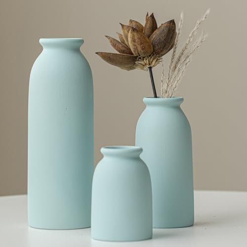Set di 3 piccoli vasi in ceramica per la decorazione della casa e centrotavola, stile rustico rustico, mini vasi decorativi (blu)
