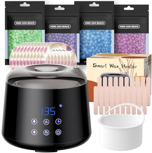 500ML Chauffe Cire, Réglable 30-135°C, Appareil a Cire Chaude Épilation Avec Fonction de Chauffage Différé, Bol en Silicone, Kit Epilation