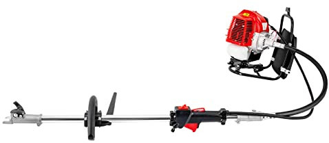 52cc Motorsense Benzin Gartengerät mit Großer Reichweite, 4 in 1 Benzin Multifunktionsgerät, Rückentragrasenmäher, Freischneider, Rasentrimmer, Hochentaster und Heckenschere