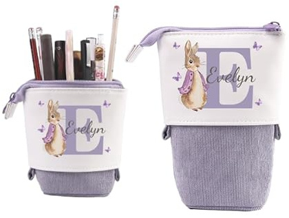 Grovjewfit Personalisierte Federmäppchen Teleskopisch Stifte Mäppchen Geschenke Für Mädchen Federmäppchen Kinder Junge Standmäppchen Mit Name Federtasche Tier Reißverschluss Stifteköcher (B - Lila)