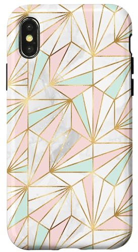 Hülle für iPhone X/XS Mint Light Pink Green Geometric Phone Case,Cute Pink Girls