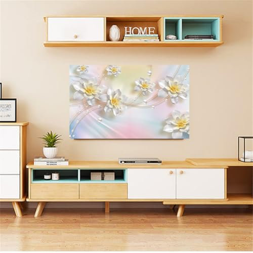 Hiseng Cubierta Antipolvo para TV, Cubierta Antipolvo Universal para Televisor Pantalla de Funda Impreso a Prueba de Polvo para 19-80 Pulgadas (80 Pulgadas,Flor Blanca)