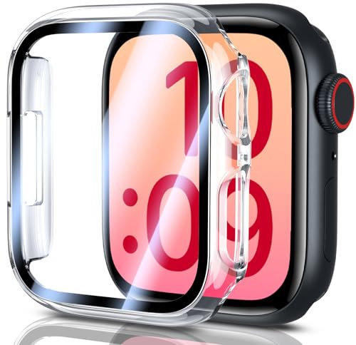 UniqueMe for Apple Watch Series 9/8/7 45mm Case - 2 Pack Hard Protective Case with Tempered Glass Screen Protector for apple watch 45mm [Scratch-Resistant] Full Protection - Transparent