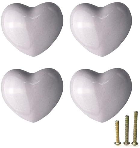 Mimhooy 4 Pack Purple Ceramic Heart Shaped Drawer Knobs for Cupboards, Decorative Cabinet & Draws