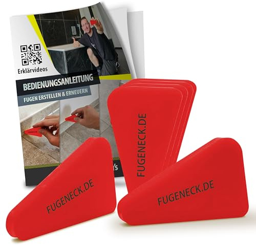FUGENECK® - Profi Fugenabzieher - einzigartiges Design mit speziellen Überkanten - 3 verschiedene Fugengrößen - Acryl und Silikon Werkzeug aus Deutschland (6 Stück Rot)