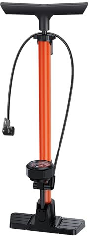 POWVINE Bomba de suelo para bicicleta de 160 PSI con manómetro, bomba de neumáticos de bicicleta de alta presión para válvulas Presta y Schrader, bomba manual de inflado rápido, bomba de aire portátil