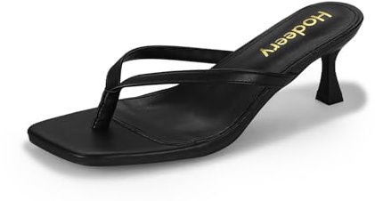 Hodeery Women's Kitten Heels Thong Sandals Open Square Toe Flip Flop Low Heels 2.5 Inch Slip On Sexy Women Dressy Slide Shoes for Casual Black 8