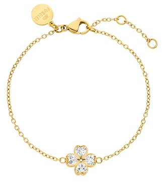 Purelei® Cuore Armband – Elegantes Ankerketten-Armband mit Kleeblatt-Anhänger aus Zirkonia-Herzen (Gold)