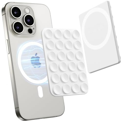 Jurqqer Magnetic Suction Cup Phone Mount Holder for MagSafe - Hands-Free Strong Adhesive Stand for iPhone 16/15/14/13/12 Series, Portable Shower Mirror Selfie TikTok/YouTube Accessories White