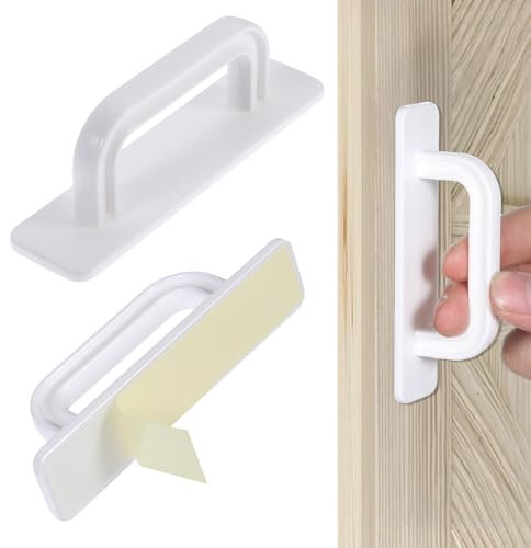 AOZUO 2pcs Self Adhesive Door Pull Handle, No Drill Cabinet Handles Sliding Door Handle Self Stick Pull Helper for Cabinet Closet Drawer Glass Sliding Shower Door, 3.9x1x1.26in(White)