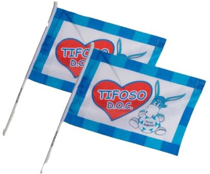 Bandiere Tifoso Napoli DOC, Set di 2 con Asta 40x60 cm, Blu e Bianco