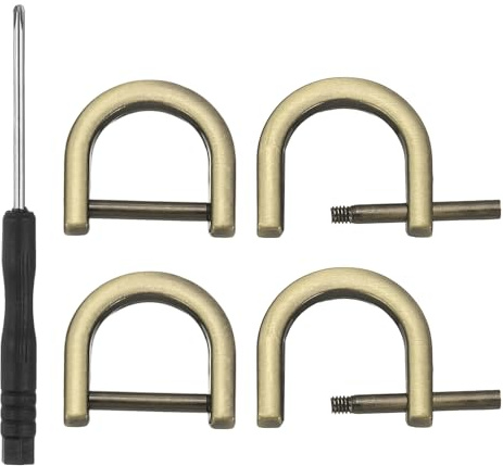 PATIKIL 15mm(5/8 Inch) D-Rings Screw in Shackle, 4 Pcs Horseshoe Clasp U Shape D Rings with Screwdriver for Purse Keychain Strap Buckle DIY Leather Craft, Brass