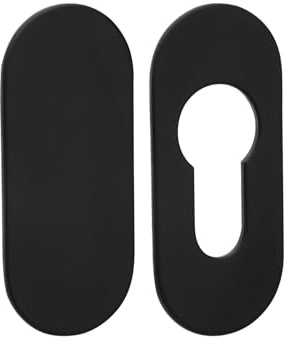 2er Set SOTECH Kleberosetten oval 65 x 28 x 2 mm (1 x PZ-Rosette / 1 x Blindrosette) Edelstahl schwarz mit 3M-VHB-Klebepad ohne Bohren montierbar für Schlösser mit Profilzylinder in Möbel und Türen