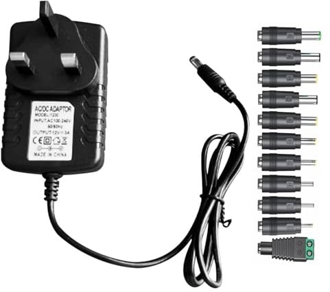 12V 3A Universal UK Power Supply Adapter, 36W AC to DC Charger with 11 Replaceable Tips, 5.5x2.1mm Multi Plug Head Charger Cord for Household Electronics LED Strip Lights, Router, Speakers DVD MP3/MP4