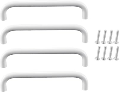ACOLY Pack Of 4 Furniture Handles, Drawer, Door Handles, White，for Kitchen Cupboards, Wardrobe, Shower Door, Hole Spacing 128 Mm