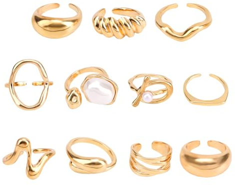Gold-Tone Plate Chunky Rings for Women | Stackable Open Knuckle Rings, with Multiple Style Trendy Jewelry for Her