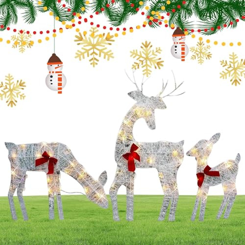 Beleuchtete Hirschdekoration, Eisen-Elch für den Außenbereich, Display mit Weihnachtsglocke, beleuchtete Weihnachtsskulptur, Kunstdekoration für Rasen, D