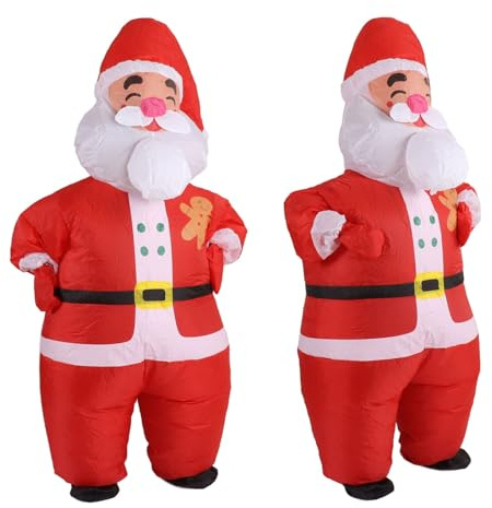 RiToEasysports Christmas Costume, 190T Polyester Inflatable Blow Up Suit for Adults 150-190cm with Battery Pack, Festive Party Carnival Cosplay Outfit for Holidays Corporate Events (Big Head Santa)