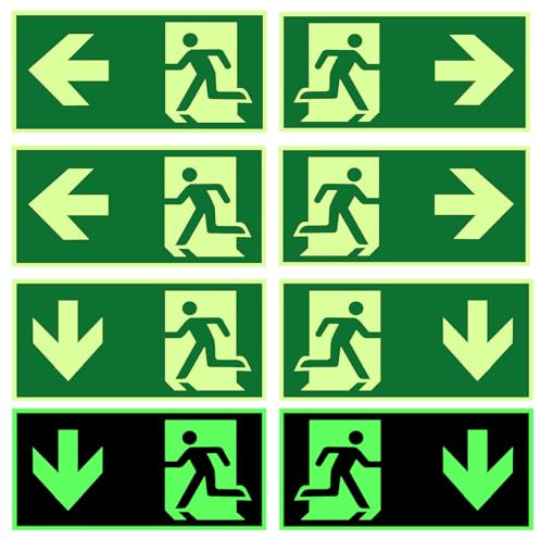 8 Pièces Panneaux Sortie de Secours Photoluminescents | Panneau sortie de secours 30 x 15 cm, étanches et résistants au soleil, Adapté aux Hôtels, Immeubles de Bureaux, Écoles