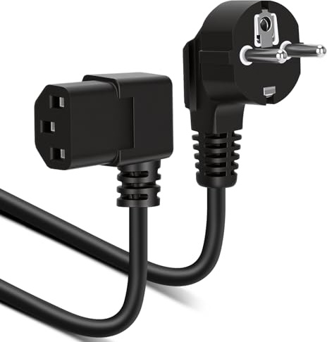 VINATO 3M Cable de Alimentación C13 en Ángulo 90°, Enchufe Europeo CEE 7/7, para TV PC Monitor Impresora Proyector