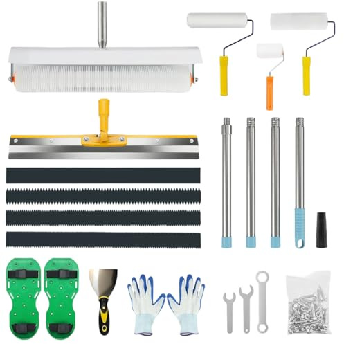 Kit Rodillo Desaireador Para Suelo, Set Rodillo De Púas Nivelador Epoxi | Kit: Rodillo Desaireador Y Púas, Pintura, Rasqueta, Zapatos Con Clavos, Mango Telescópico, Guantes, Llana Epoxi/Mortero.