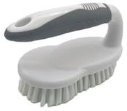 apollo THE HOUSEWARES BRAND Floor Scrubbing Brush Stiff Bristles Soft Touch | Easy Grip Handle, Cleaning Iron Shape Tool, Tile Grout, Boot Cleaner, Indoor or Outdoor, White and Grey, 15x7.5x10.5cm