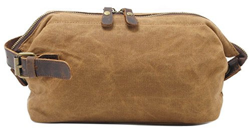 Neuleben Kulturtasche Wasserdicht Vintage Canvas Leder Damen Herren Kosmetiktasche Kulturbeutel für Reise Urlaub (Braun)