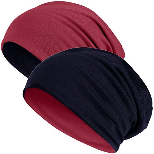 Hatstar® 2in1 Reversible Unisex Beanie | Damen und Herren Mütze | Übergangsmütze für Frühling und Sommer | SoftTouch Poly - Baumwolle | leicht & weich (dunkelrot/schwarz)