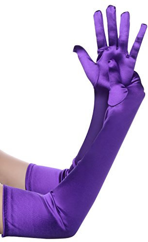 BABEYOND Damen Handschuhe Satin Classic Opera Fest Party Audrey Hepburn Handschuhe 1920er Stil Handschuhe Elastisch Erwachsene Größe Ellenbogen bis Handgelenk Länge 52/55cm (Lang Glatt 52cm / Lila)