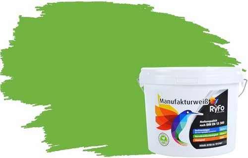 RyFo Colors Bunte Wandfarbe Manufakturweiß Grasgrün 3l - weitere Grün Farbtöne und Größen erhältlich, Deckkraft Klasse 1, Nassabrieb Klasse 1