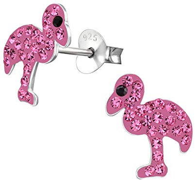 Laimons Mädchen Kids Kinder-Ohrstecker Ohrringe Kinderschmuck Flamingo Vogel Pink Glitzer Sterling Silber 925
