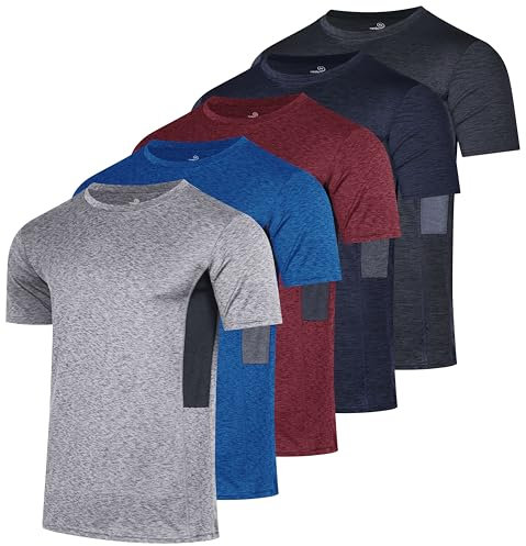 Men's Quick Dry Fit Shirt Short Sleeve Top Active Wear Training Athletic Base Layer Crew T-Shirt Fitness Rugby Gym Wicking Tee Workout Football Sports Running Exercise Undershirt - 5 Pack,Set 6-S
