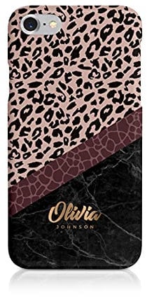 Tirita Personalised Compatible with iPhone 6 & 6s Hard Case Cover PRINTED GLITTER, NOT REAL GLITTER Animal Print Snake Rose Gold Leopard Skin Giraffe Tiger Africa Custom Initials Name Bling