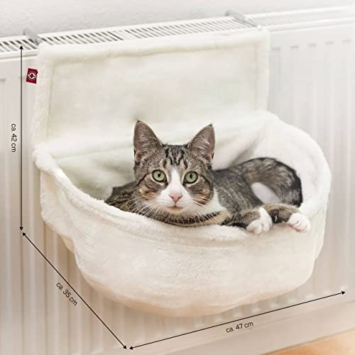 CanadianCat Company | Katzen Kuschelsack für Heizkörper | Weiß | Liegemulde mit verstellbaren Bügeln