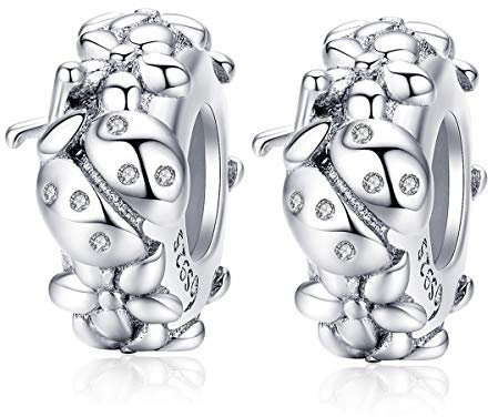Charms de Navidad - Juego de 2 cuentas de Navidad de plata de ley 925 auténtica con estrellas y flores de cristal para pulsera Pandora - Encantos para regalo del día de la madre, Cristal