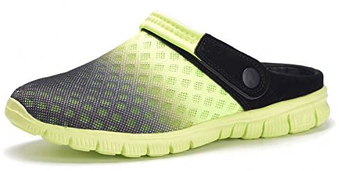 Zuecos Hombres Mujeres Unisex Zapatillas de Playa Sandalias Piscina Vernano Zapatos de Jardín Respirable Malla Casual Pantuflas - Negro Verde, 42 EU