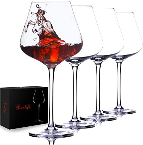 BACLIFE Hand Blown Red Wine Glasses Set of 4 – 23 oz Burgundy Wine Glasses With Long Stem – Large Premium Crystal Wine Glass – Unique Gift for Wedding, Anniversary, Mother’s Day – Clear