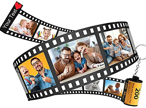 Slavna Custom Camera Roll Keyring Photo Personalised Camera Film Roll Keychain Customised Gift Men Women Lover Dad Mom Kids Friend,10 Pictures
