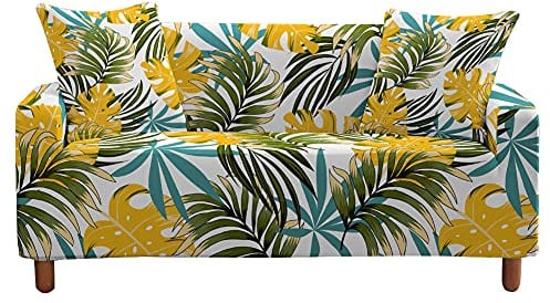 Highdi Sofabezug Sofaüberwürfe für 1/2/3/4 Sitzer, 3D Blatt Pflanze Armlehnen Sofa Cover Elastisch Spandex Stretch Antirutsch Sofa Cover Sofahusse Couchbezug Möbelschutz (3 Sitzer,Gelbe Blätter)