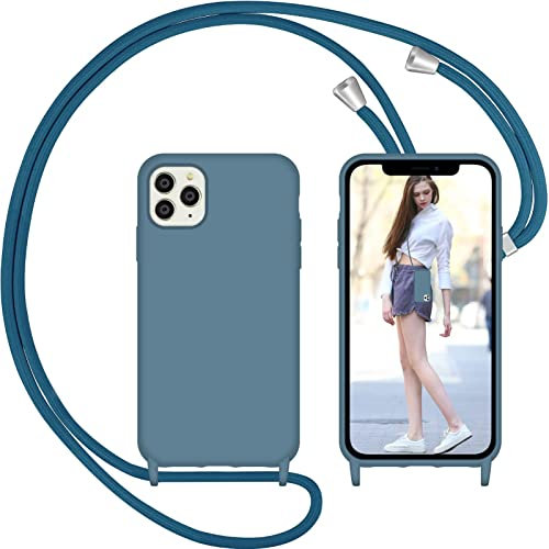 Nupcknn Liquid Silikon Handykette Hülle für iPhone 11 Pro Hülle Silikon Necklace(abnehmbar) Hülle mit Kordel zum Umhängen Handy Schutzhülle mit Band (Ziegelblau)