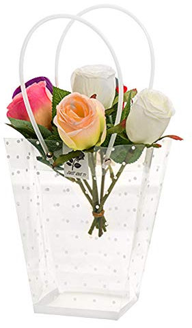 10PCS Clear Flower Bouquet Bags with Handles Waterproof Floral Gift Carrier Bag Floral Arrangement Craft Tote Bag Florist Packing Bags Party Favor Clothing Candy Treat Bags for Wedding Birthday Party