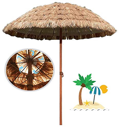 LYBC 4.8Ft/ø145cm Round Hawaiian Style Thatched Tiki Umbrella Tropical Palapa Raffia Hula Beach Umbrella Garden Parasol,UV Protection 50+